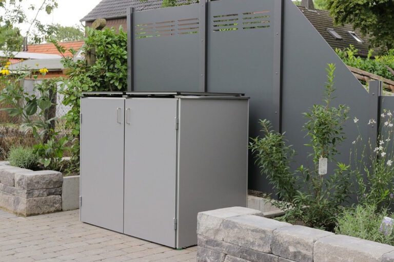 BINTO Mülltonnenbox mit Verkleidung aus HPL in Grau für zwei Tonnen